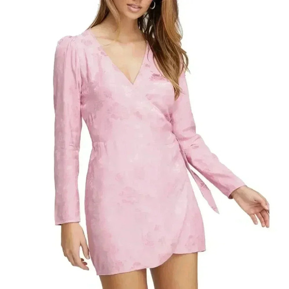Aritzia Wilfred Callie Mini Wrap Satin Pink Floral Dress Size XS Women's - Picture 2 of 13